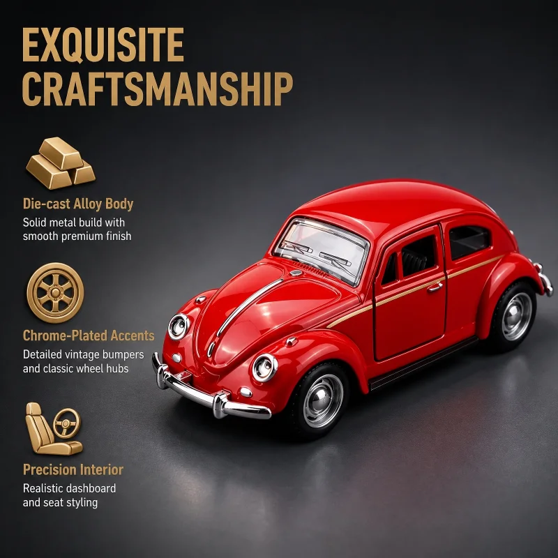 1/36 Retro Classic Alloy Car, Retro Die-Cast Two-Door Coupe Model, Detailed Realistic Collectible Vehicle, Desktop Decoration an