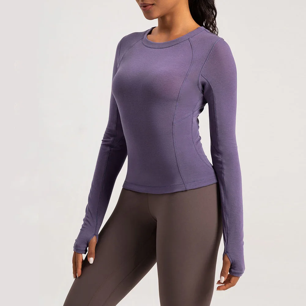 

Women's New Merino Wool Yoga T-Shirt - Naked Sensation Slim Fit Long Sleeve Workout Top