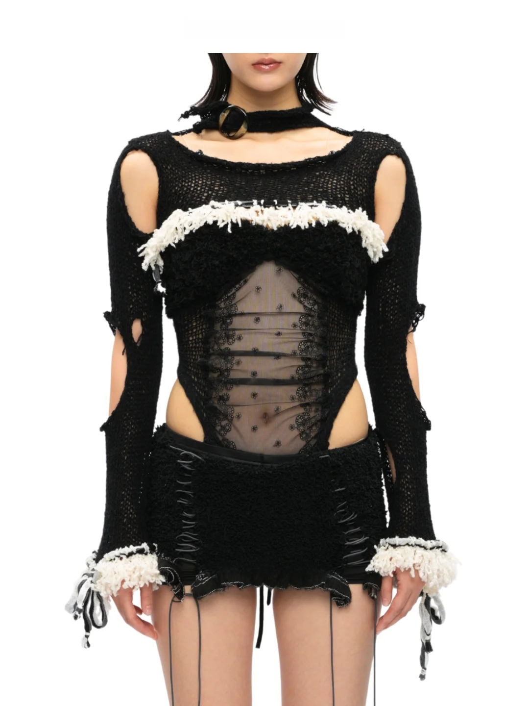 

JUEJUEWORKS Hand-Knitted High Elasticity Long Sleeve Outerwear Original Asymmetric Knitwear Sexy Style Polyester Cotton Blend