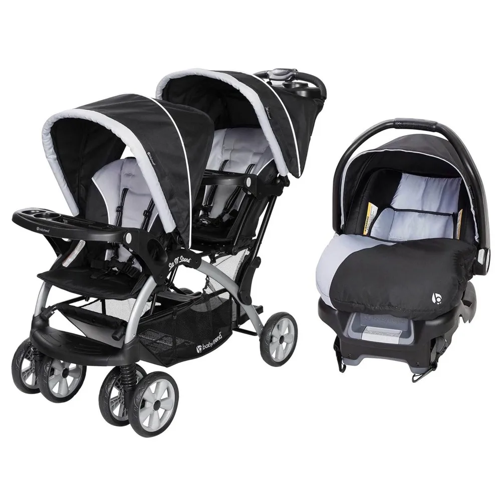 Infant and Toddler Double Stroller & Car Seat Combo, 2 Pc Set, Storm