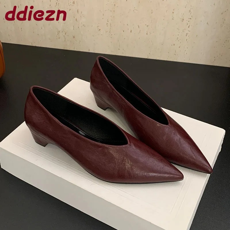 2025 New Fashion Shallow Ladies Décolleté con tacco basso Scarpe di lusso femminili con punta a punta Calzature Slip On Scarpe con tacco da donna