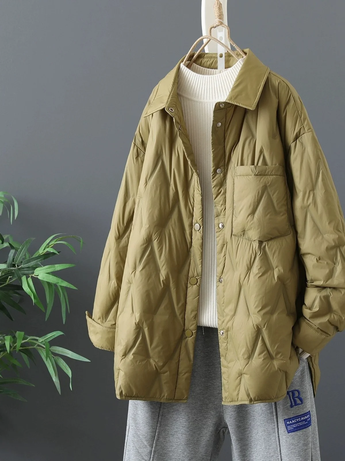 Lightweight Padded Cotton irt Jaet Women's Loose Versatile Warmth Brand Store End of Line Sto  Collar Button Detail