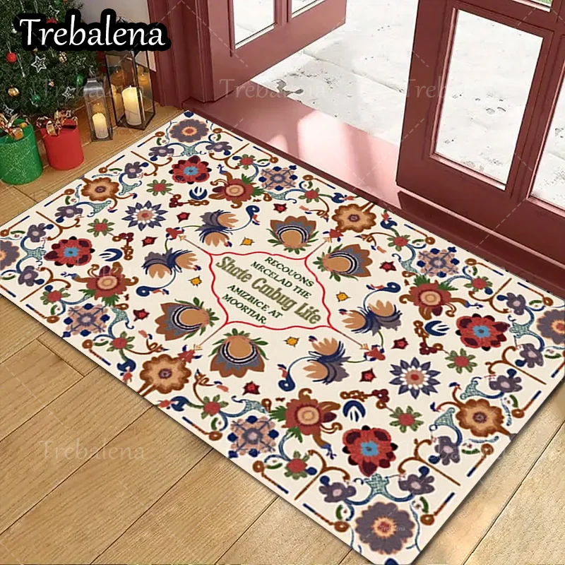

1pc Welcome Door Mat Floral Pattern Doormat for Home Entrance Decorative Floor Mat