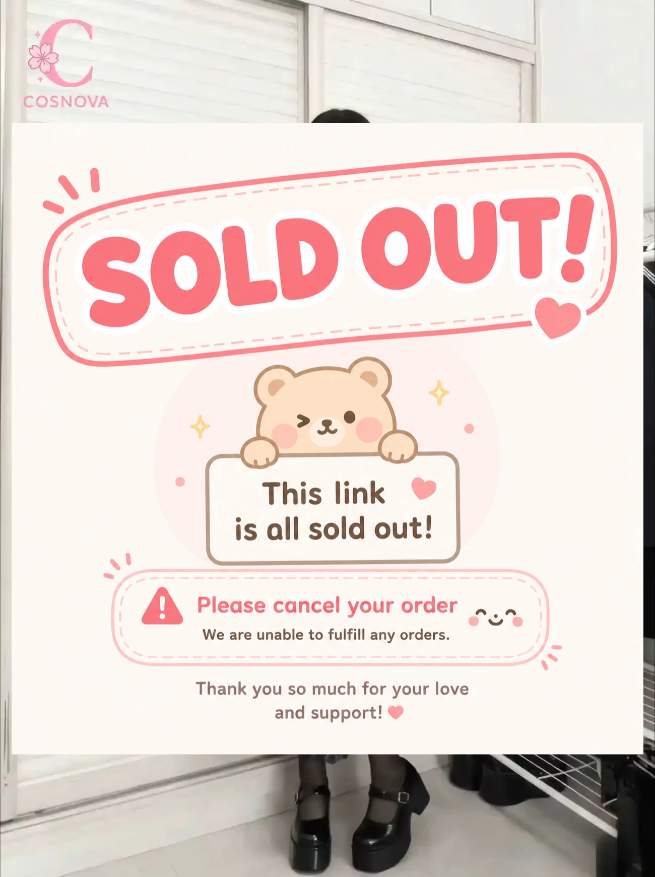sorry love this item is sold out please cancel the order thx