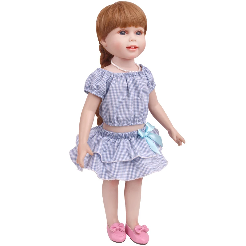 18 Inch Doll Girl Plaid Set, One or Two on Top, Fresh Color Matching Set, Fashionable Doll, Summer Minimalist Outfit Accessories