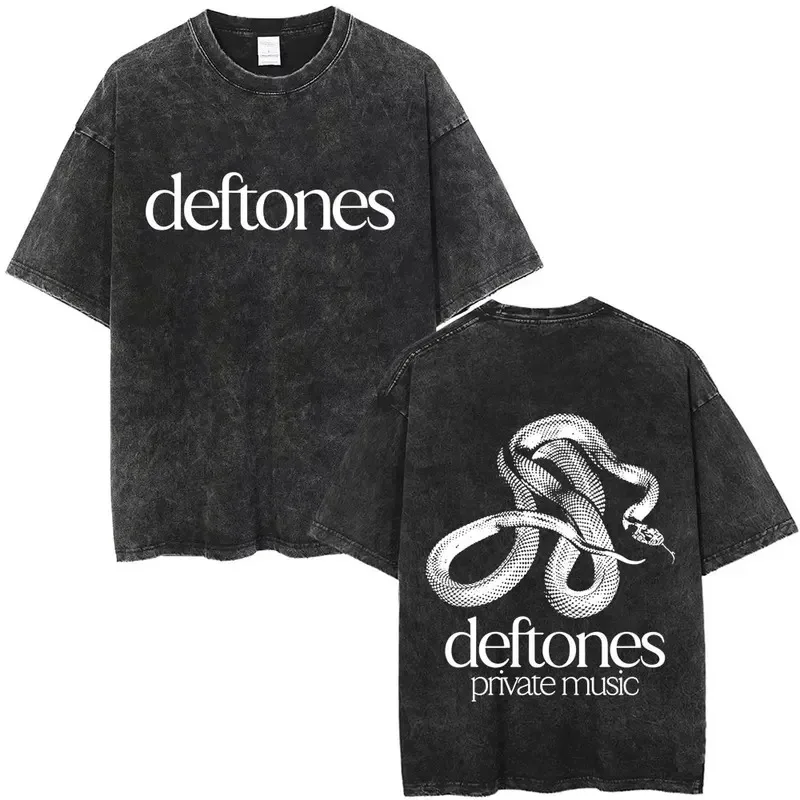 

Washed Vintage Rock Band Deftones Private Music Graphic T-shirt Snake Print T Shirts Men Women Gothic Punk Oversized T-shirts