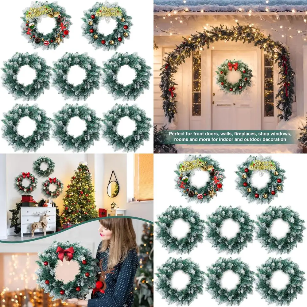 

16 Artificial Green Pine Wreaths Set of 8 for Christmas Decor: Kitchen, Windows, Doors, Chairs, Rooms