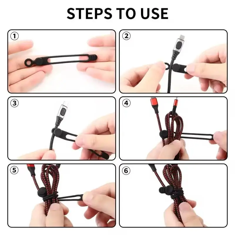 Reusable Silicone Elastic Wire Binding Straps Portable Cable Organizer Ties for Travel Charger Cord Storage