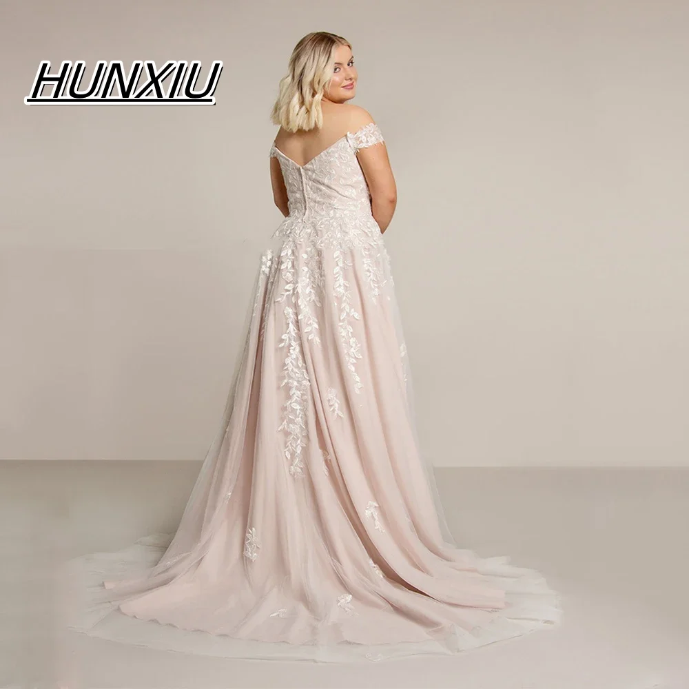 Vestido de casamento personalizado para noiva, plus size, ombro de fora, decote em v, renda, comprimento do chão, robe de mariee elegante