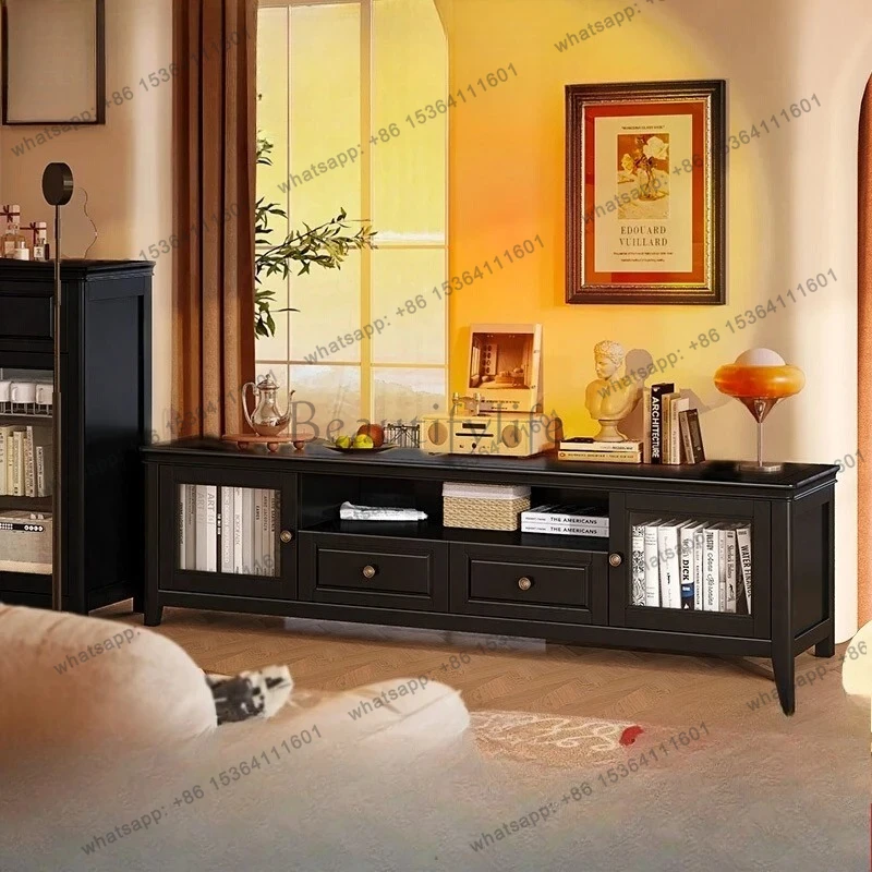 solid wood TV  living room floor combination cabinet household locker storage retro furniture high and low cabinet
