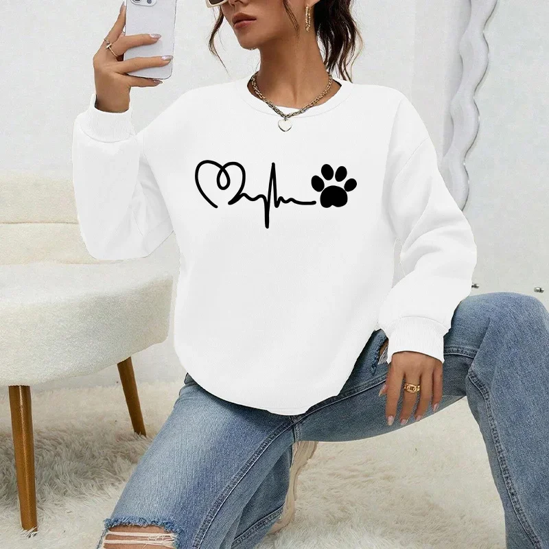 Damen-Sweatshirts, süßer Druck, O-Ausschnitt, Tops, lässig, täglich, draußen, Sport, Joggen, Pullover, Korea-Stil, lange Ärmel, Damenbekleidung