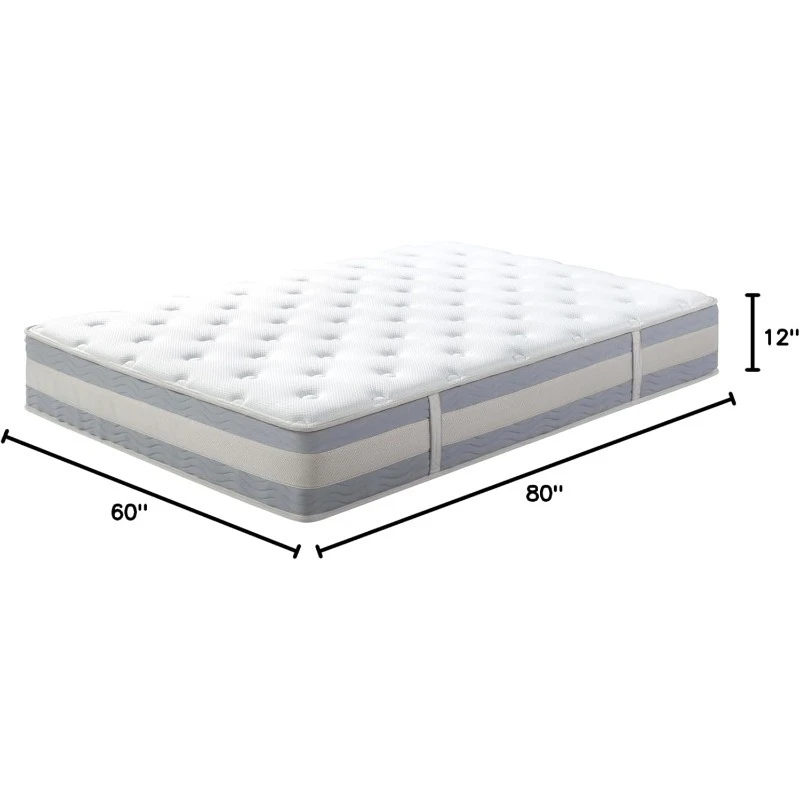 12 Inch Cooling Comfort Support Hybrid Mattress [New Version], Queen, Fiberglass Free, Medium Plush, Cooling Motion Isolation