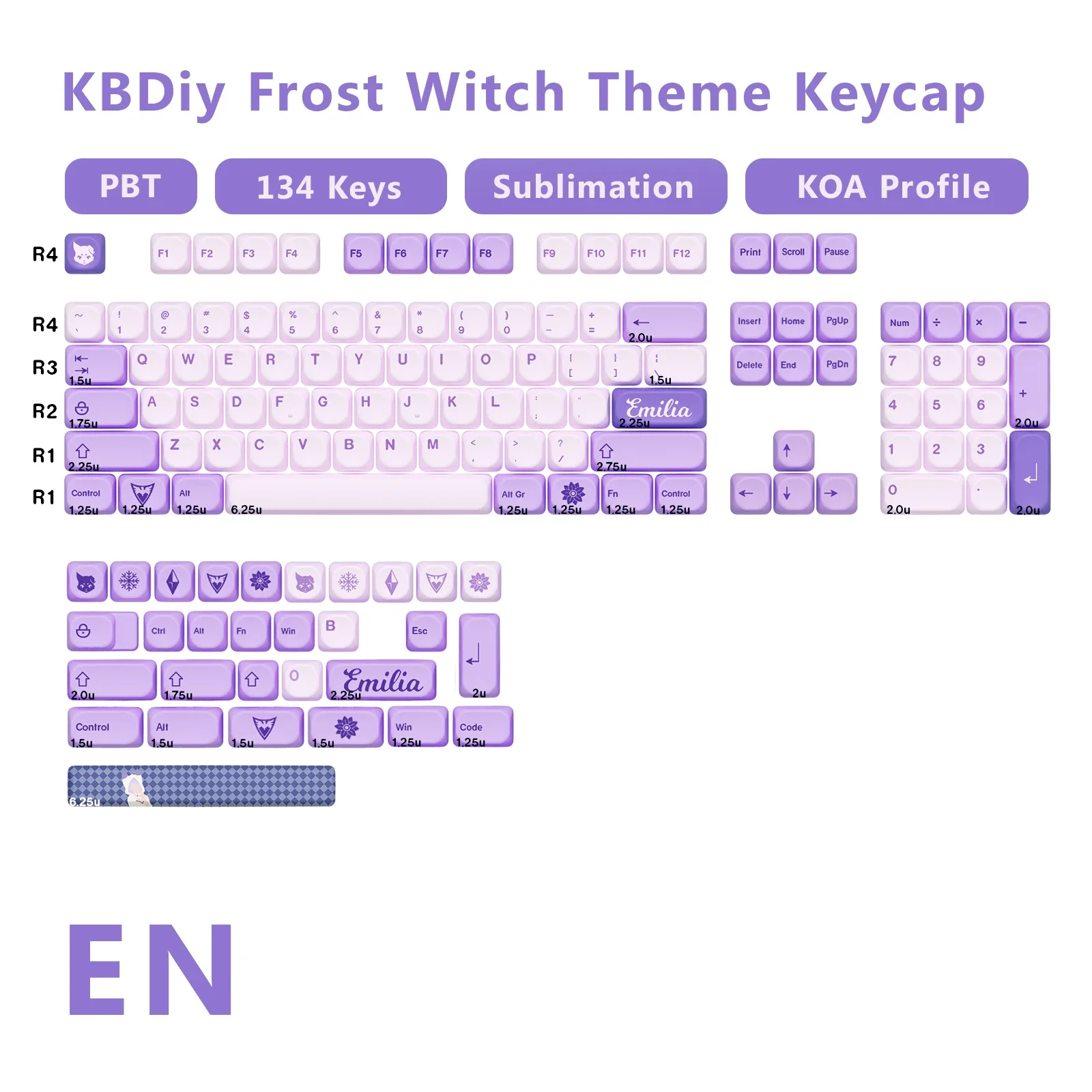 

KBDiy 134 Keys/Set PBT Keycaps for Mechanical Keyboard KOA Profile DIY Purple GMK Frost Witch Keycap for ak820 pro mad 68he 60