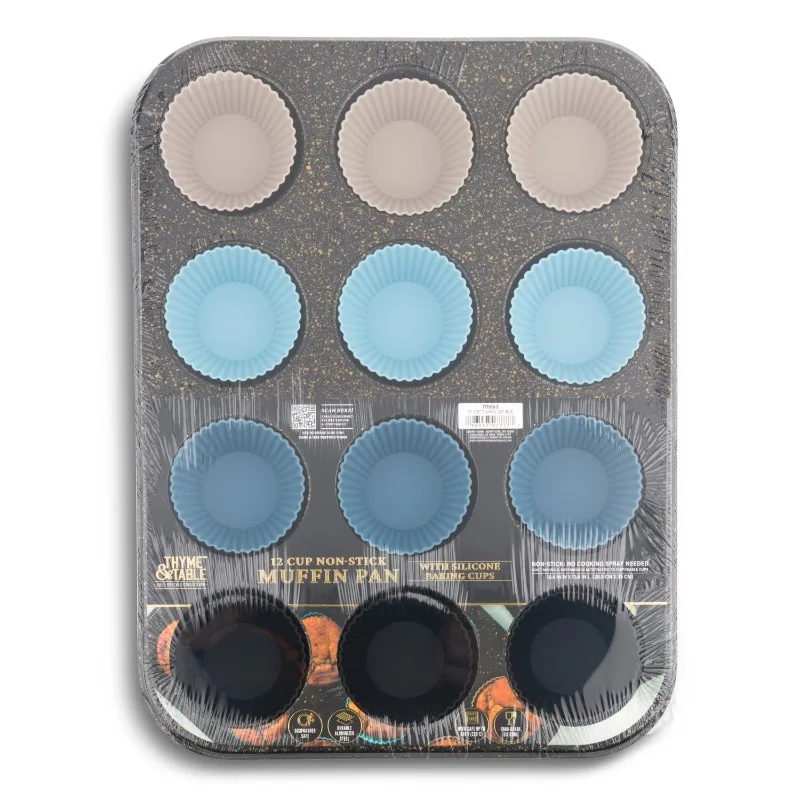 & Table 12-Tassen-Muffinform mit Antihaftbeschichtung und Silikon-Backförmchen – Schwarz