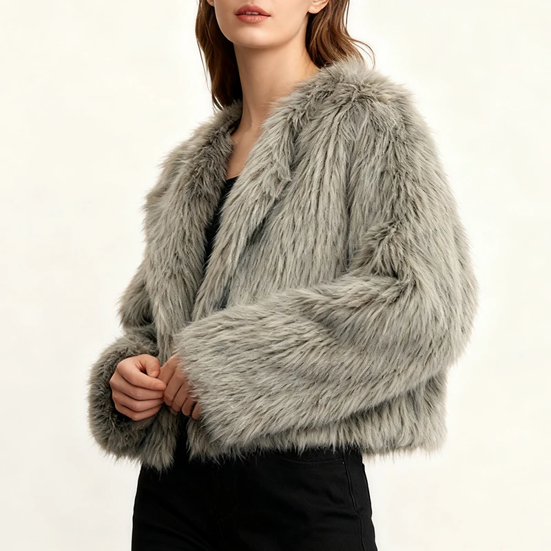 

Fashion Winter Women's Faux Fur Coat New Arrival Thick & Warm Long-Sleeved Cardigan Jacket Evening Party Woman Outercoats