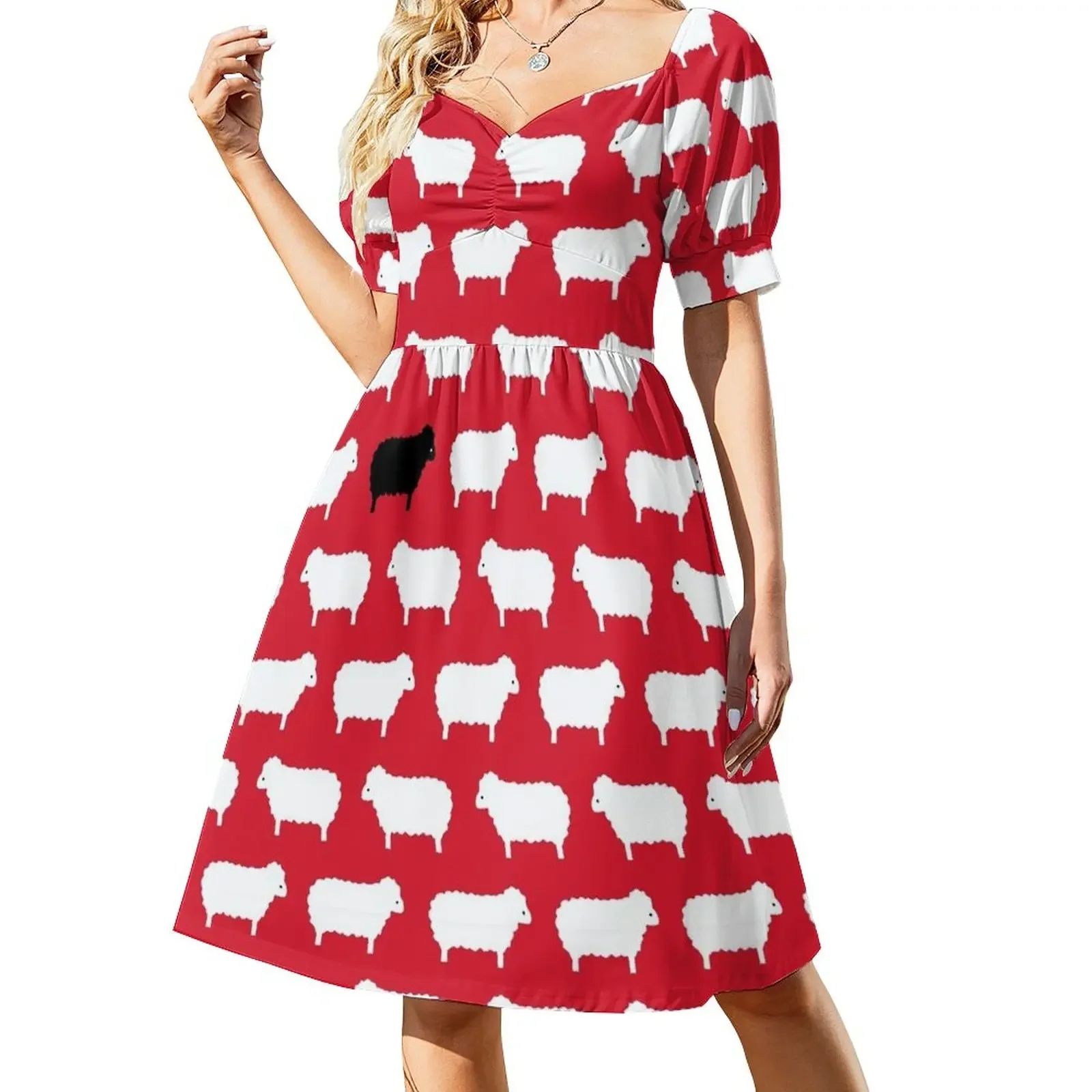 

Black Sheep Sweater Pattern Short-Sleeved Dress Dresses gala elegant women's sets