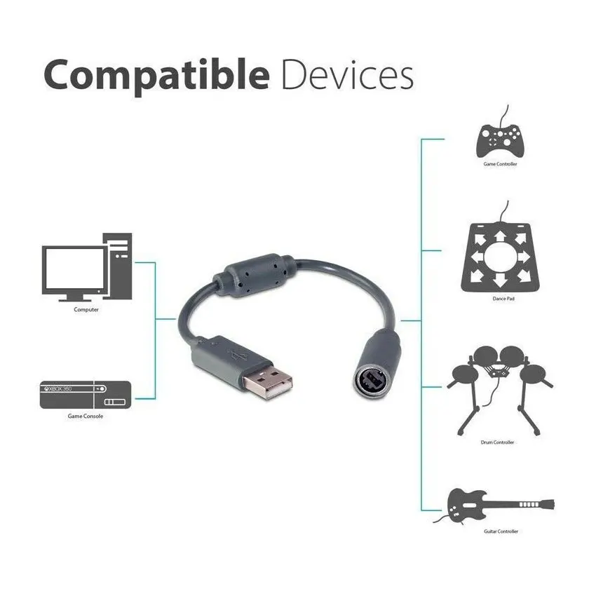 JCD For Xbox 360 Game Controller Gray Black W/ Magnetic Ring Handle Connection Conversion Line USB Breakaway Cable Adapter Cord view 6
