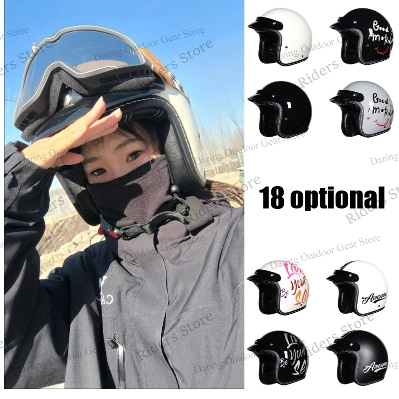 

Ретро мотошлем 3/4, полуоткрытый, с кожаной внутренней отделкой, с внутренней линзой, всесезонный, универсальный для мужчин и женщин, для мотоциклов и скутеров