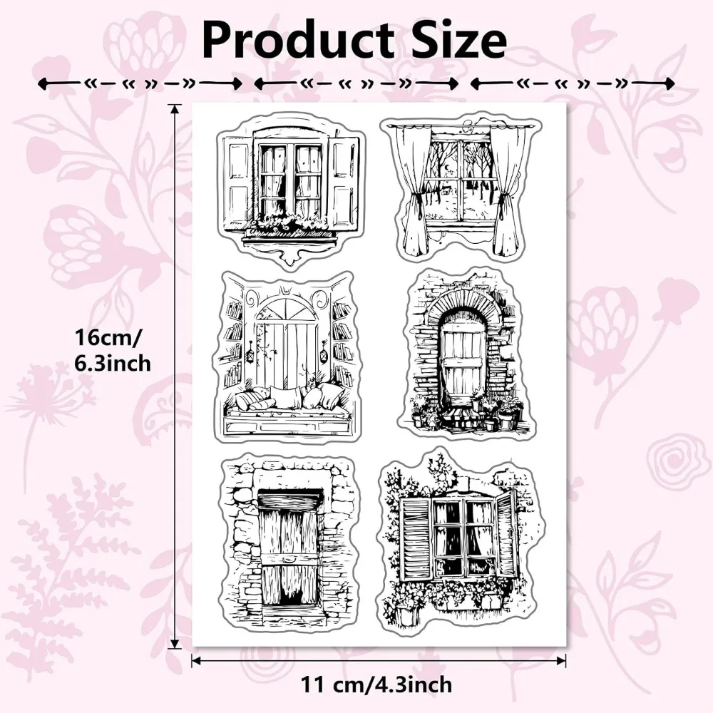 Window Clear Rubber Stamps Garden Doors Transparent Vintage Silicone Seals Flower Garden Scenery Postmark Film Frame for