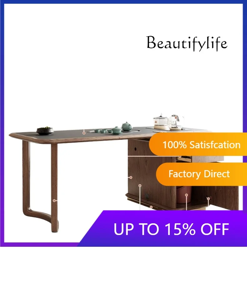 โต๊ะน้ำชาไม้เนื้อแข็งสไตล์จีนใหม่แบบอิตาลี สำหรับห้องนั่งเล่น โต๊ะน้ำชาเรียบง่ายสำหรับบ้าน รุ่น X