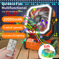 20000mAh Portable Outdoor Camping Fan With USB Rechargeable Battery Powered By Mobile Phone Outdoor Tent Fan With Light And Hook
