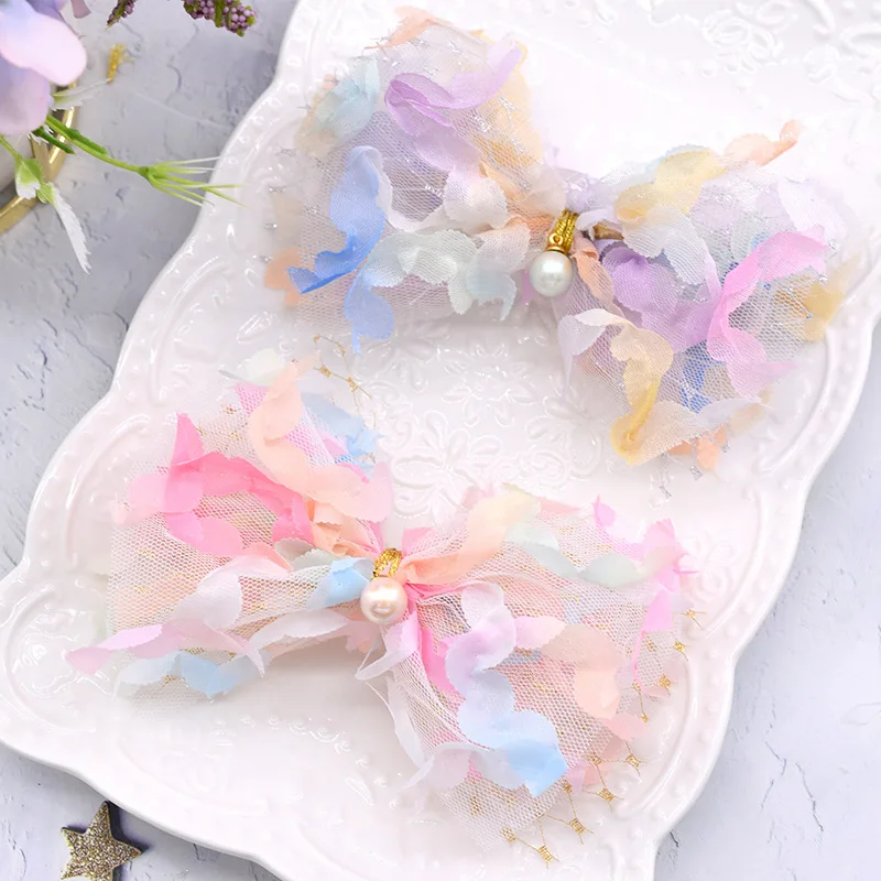 6/8cm 2yards Flowers Tulle Mesh Ribbon Colorful Organza Tape DIY Wedding Wear Gown Clothes Barbie Doll Auxiliary Material