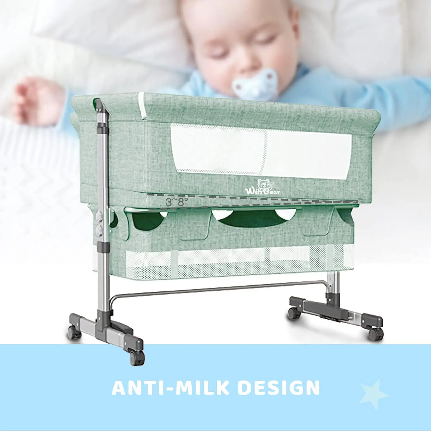 Couffin de chevet 3 en 1 pour bébé, lit portable réglable pour nourrisson/bébé/nouveau-né, avec moustiquaires, grand S