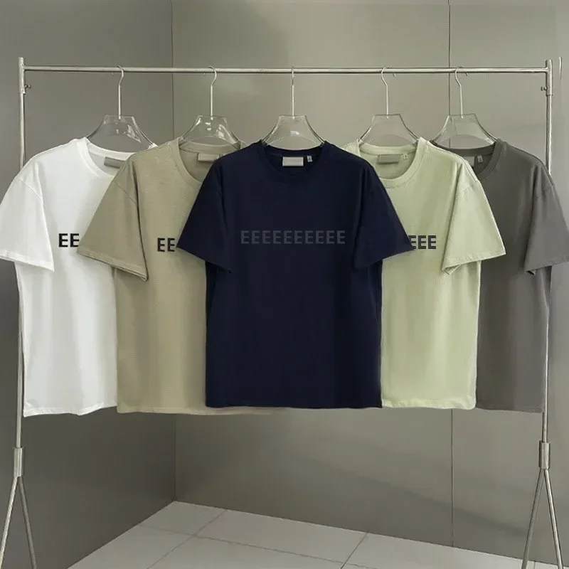 Luxury Design Men's T-shirts Chest 3D Rubber Letter Logo Cotton T-shirts Fashion Brand Couple High Street Oversized Tops Tees