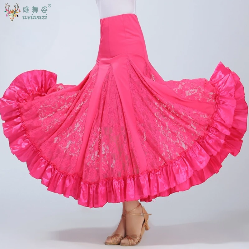 Traje de competición de Danza moderna de Tango para mujer, falda de baile de salón de vals Flamenco, falda larga española de Swing grande clásica