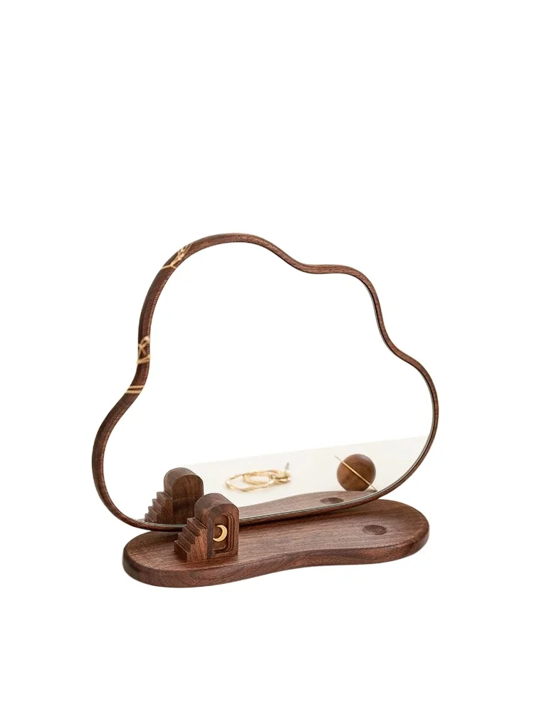 

Premium walnut cloud makeup mirror high definition desktop dressing folding solid wood mirror
