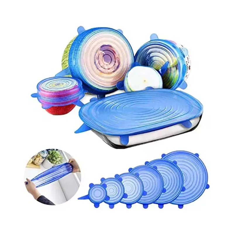 6Pcs/lot Food Adjustable Elastic Silicone Cover Cap Universal Expandable Lids for Cans Dishes Bowl Reusable Stretch Kitchen