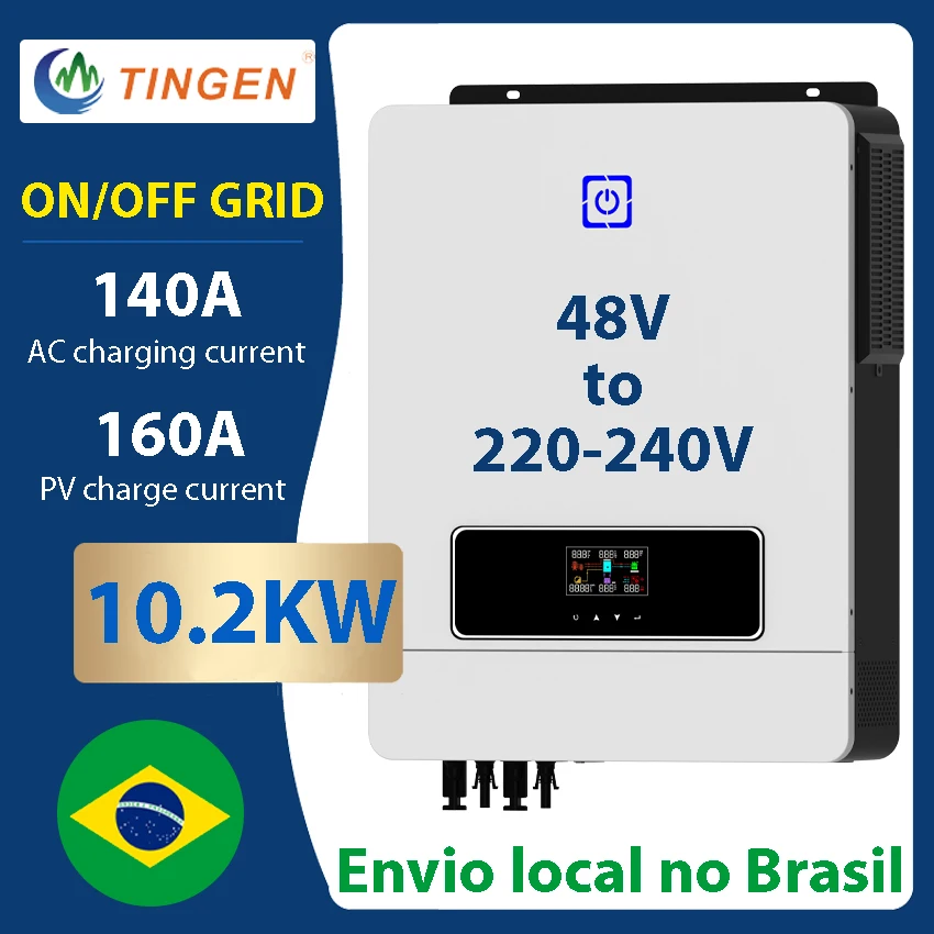 10.2KW On/Off Grid Solar Hybrid Inverter DC48V to AC230V Output Built-in 160A Charge Controller Dual PV Max 500V Input