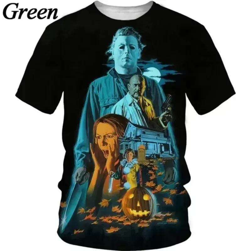 3D-gedrucktes T-Shirt für Damen und Herren, schnelltrocknend, atmungsaktiv, mit Horrorfilm-Motiv, lässig, Halloween, Michael Myers, Harajuku, Cosplay, Hip Hop – Detail 6
