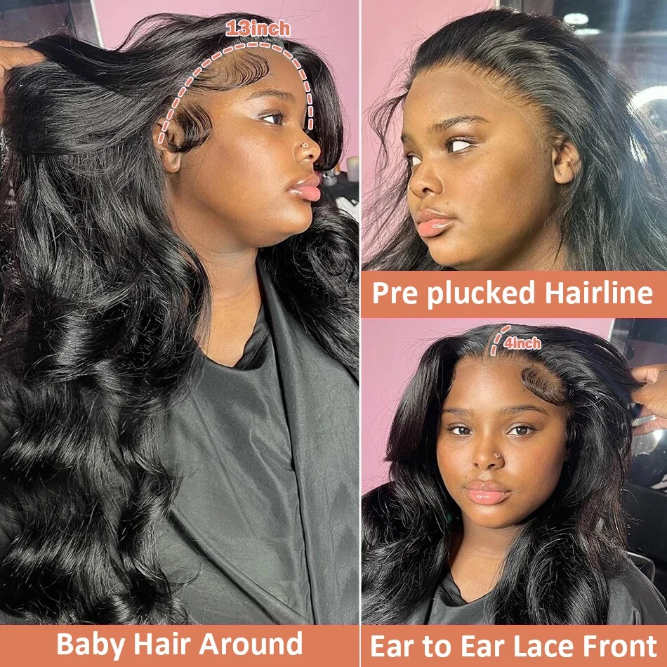 Perruque Body Wave Lace Front Wig Remy Brésilienne Naturelle, Cheveux Humains, 13x4, 13x6, Transparent HD, 30 40 Pouces, Densité 180, pour Femme