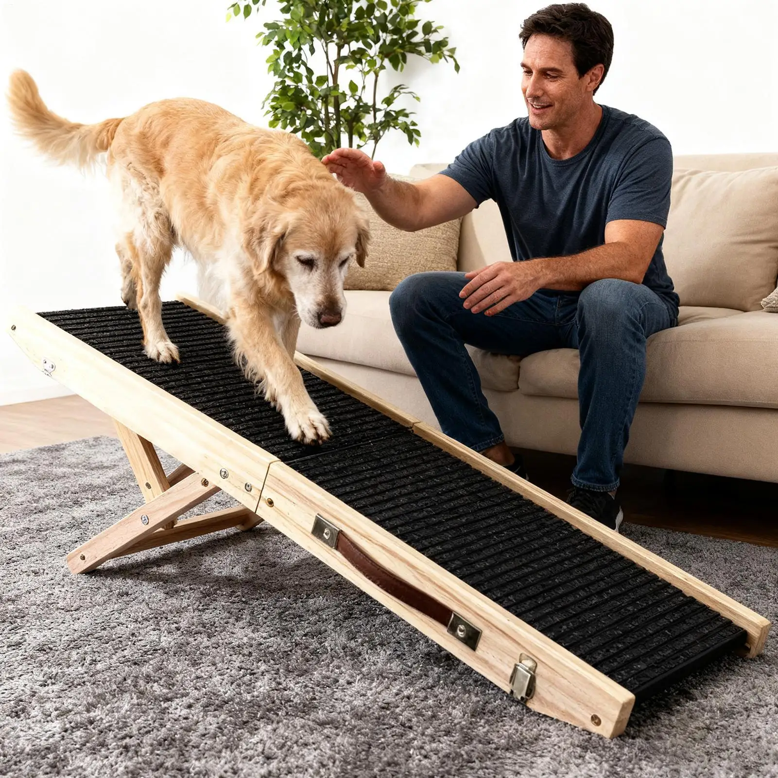 Dog Ramp For Couch 4-Level Foldable Portable Stairs Wooden Dog Steps For Bed For Dogs Cats Couch Suv Indoor Various Furniture view 3