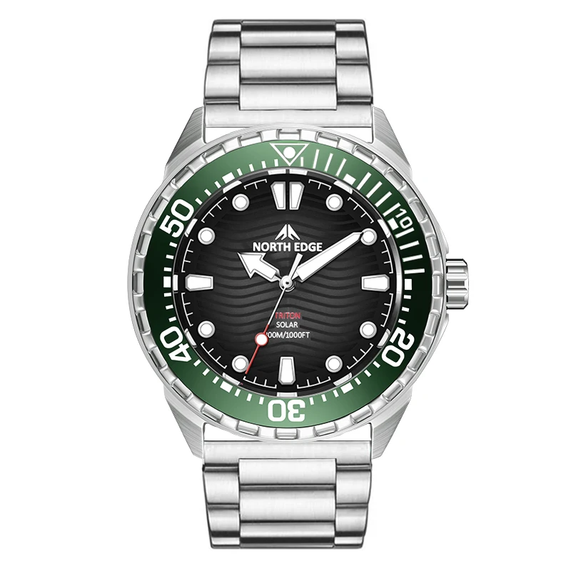 NORTH EDGE TRITON Solar Powered Digital Watch For Men Luxury Quartz Diving Watch 316L Stainless Steel Case Waterproof 300M Dive image 3