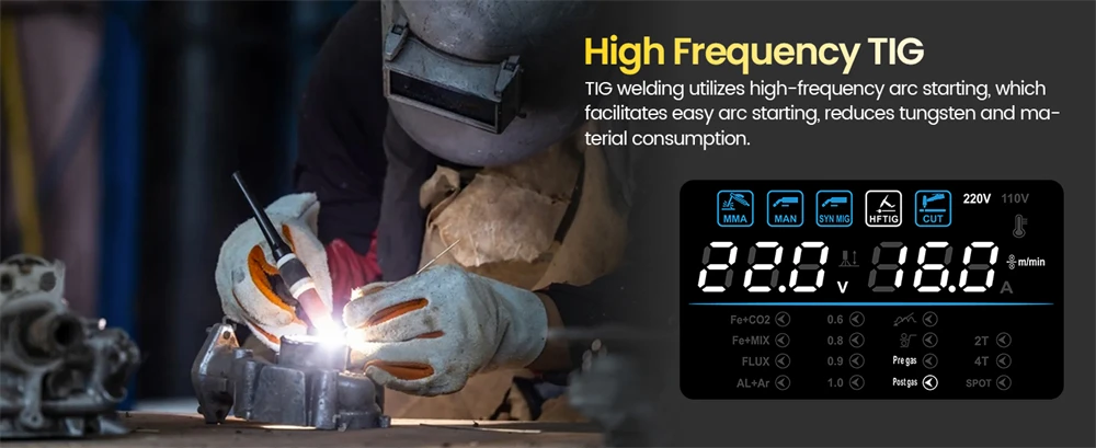 6 in 1 Welding Machine HZXVOGEN HVM270 Gas MIG Gasless MIG HF TIG MMA Plasma Cut Digital LED Screen IGBT Inverter 2T/4T