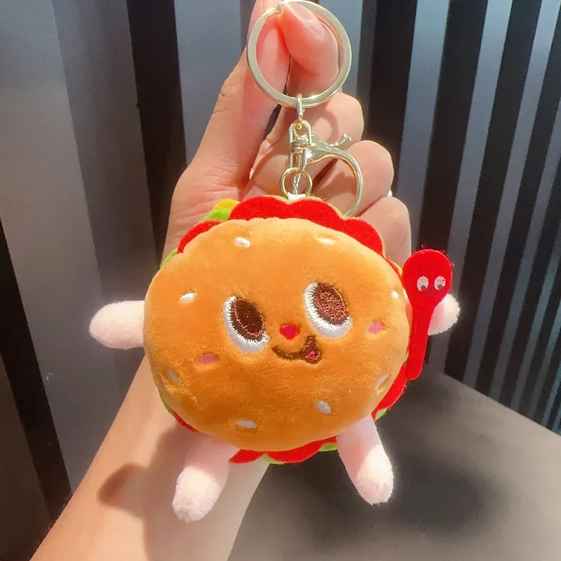 Criativo dos desenhos animados hambúrguer batatas fritas torradas perna de frango boneca de pelúcia chaveiro pingente bonito comida jogar boneca de pelúcia mochila pingentes presentes