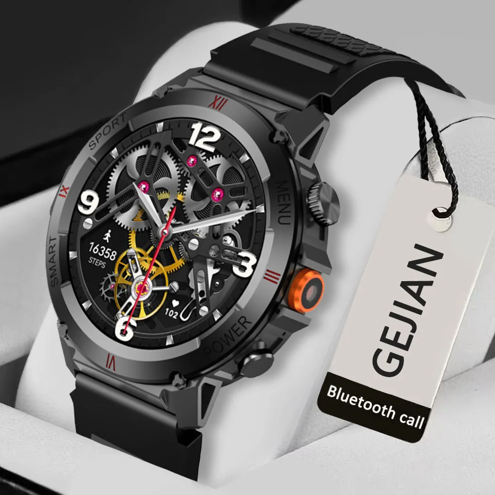 GEJIAN Latest 2024 Men's 5.3 Bluetooth Call Watch 1.46-inch Full Screen Touchscreen Heart Rate Health Monitoring Men's Watch