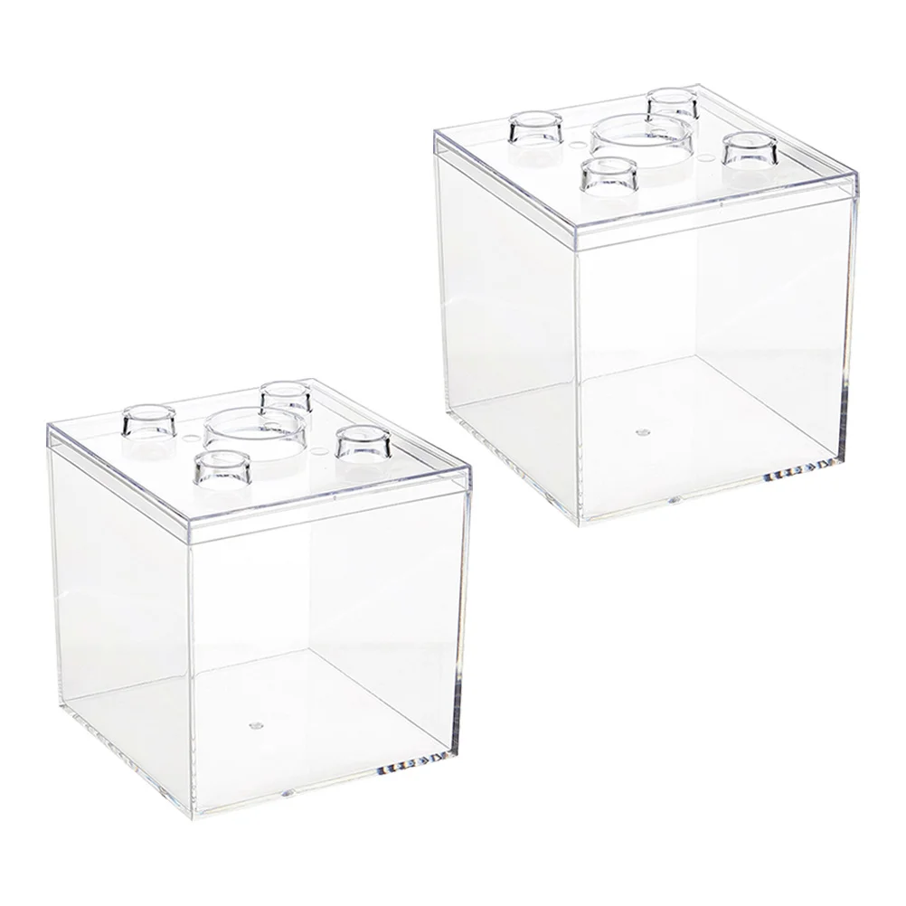2Pcs Clear Plastic Box Set Square Storage Cubes for Craft Supplies Candy Jewelry Minimalist Design Easy Access Transparent