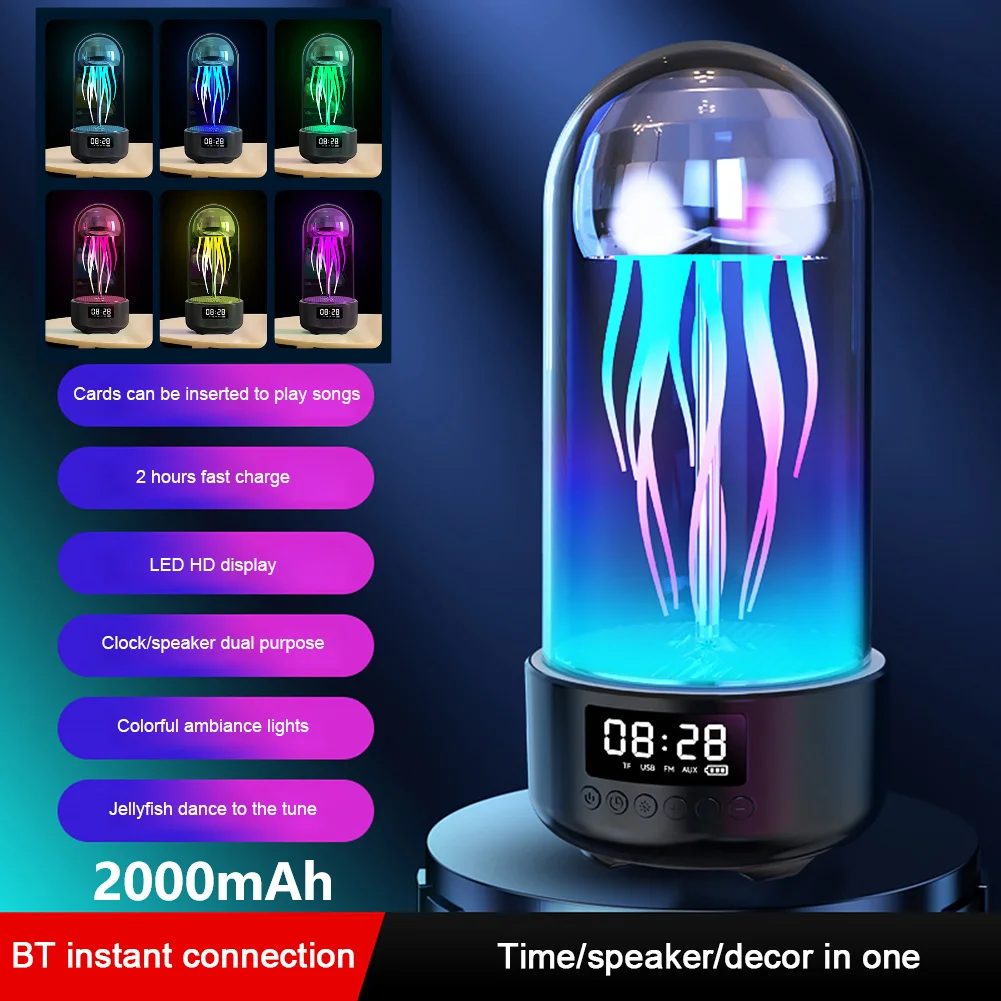 2 in1 Smart Jellyfish Speaker Subwoofer with 7 Color Light Portable Music Sound Box for Children Bedroom Decoration Night Lights