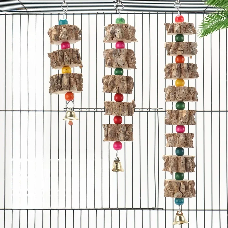 Natural Wooden Parrot Bird Toy Wood Parrot Chew Toy Chewing Cardboard Destroy Birds Toy Bird Cage Decoration Bird Supplies