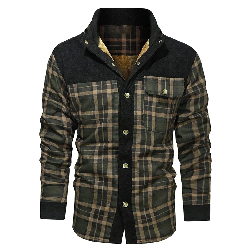 Thick Warm Men Plaid Shirt Fleece Man Jackets Casual Male Winter Outerwear Corduroy Shirts Patchwork Coats Men\'s Clothing New