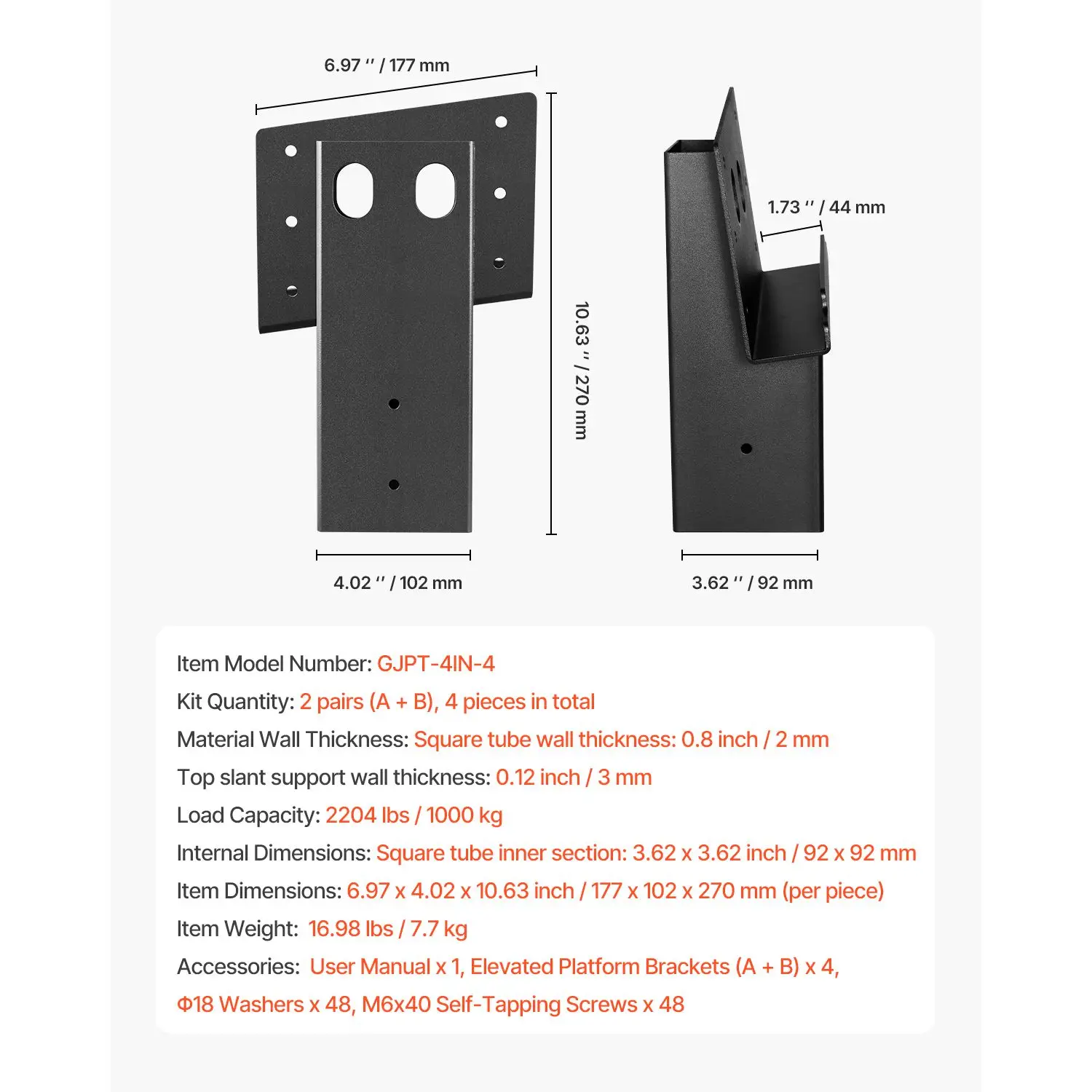 Deer Blind Brackets, Outdoor 3.6x3.6 Platform Bracket, Fit 3.5x3.5 In / 88.9x88.9 mm Lumber, 2204lbs/1000kg Capacity Steel Elevator Brackets for Deer Stand, Hunting Blinds, Shooting Shack, 4 Pcs