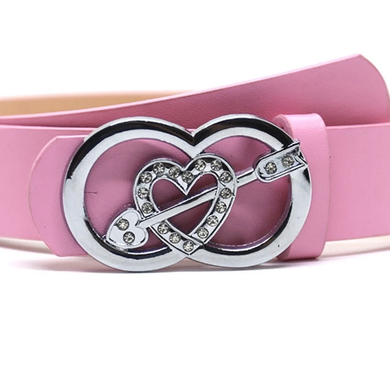 Adjust Length PU Belt Through Heart Buckle Waist Belt Teen Girl Waist Belt Dropshipping