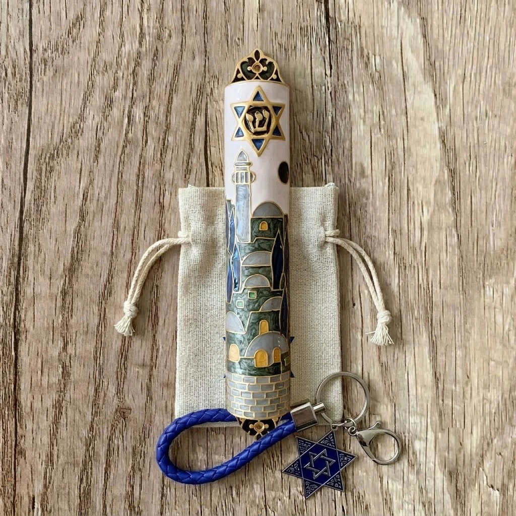 Jewish Metal Mezuzah Scroll Case Jerusalem Menorah Doorpost Car Wall Door Hanging Judaica Home Blessing Protection Ornament Gif