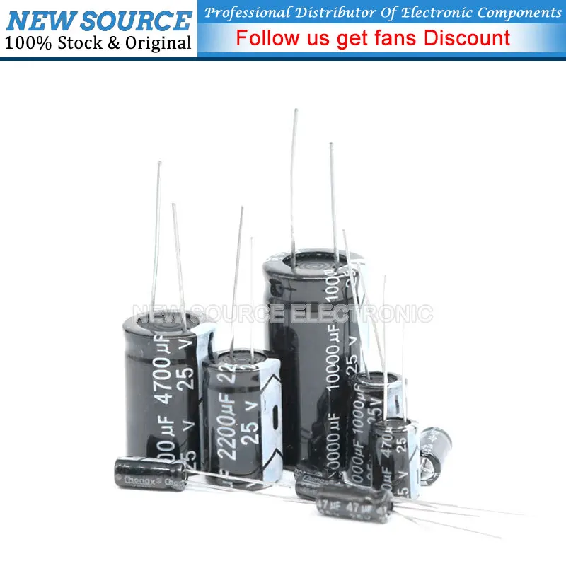 1-50PCS 25V DIP Aluminum Electrolytic Capacitor 820uf 1000uf 1500uf 2200uf 3300uf 4700uf 6800uf 10000uf 22000uf newsource