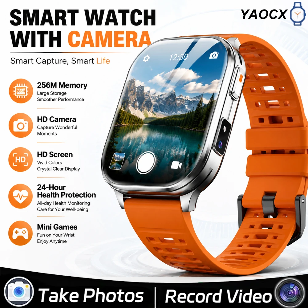 Smart Watch with Camera Photo Video Recording Bluetooth Calling Waterproof Fitness Tracker Health Monitoring Watch for Men Women