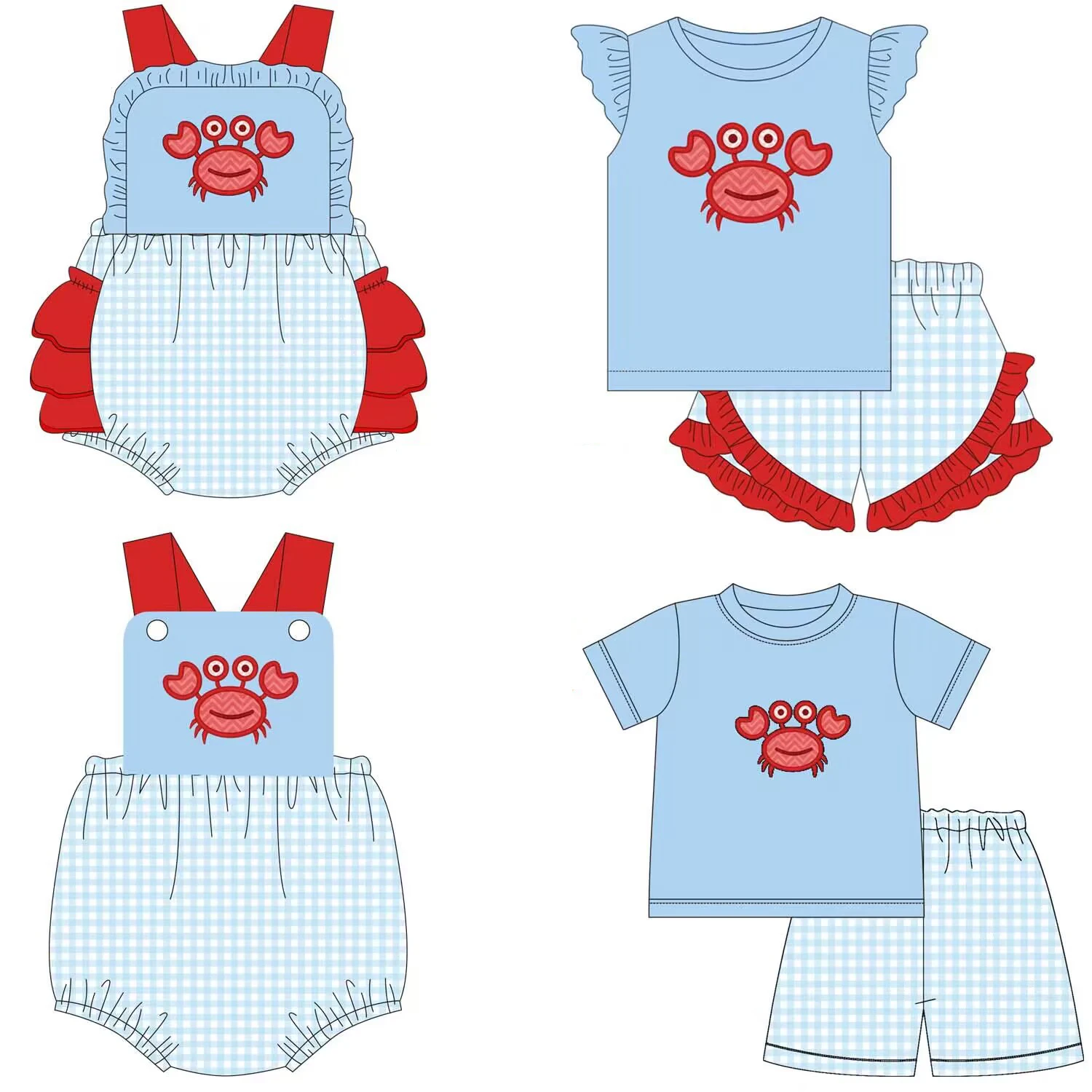 hot sale summer boys clothing infant girl clothes crab printing short-sleeved shorts cute two-piece set baby romper