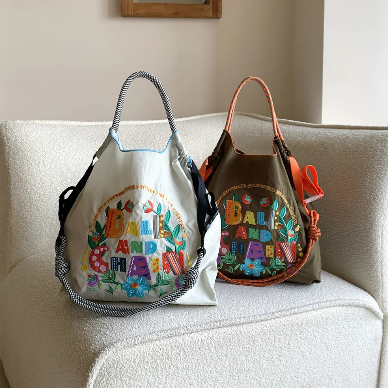 

Женская сумка через плечо, большая вместительная сумка, легкая дорожная сумка в японском стиле с вышивкой в саду, складная сумка для покупок, отдыха, фестивалей, вечеринок, поездок на работу, вправ, фитнесе, подарок-сюрприз